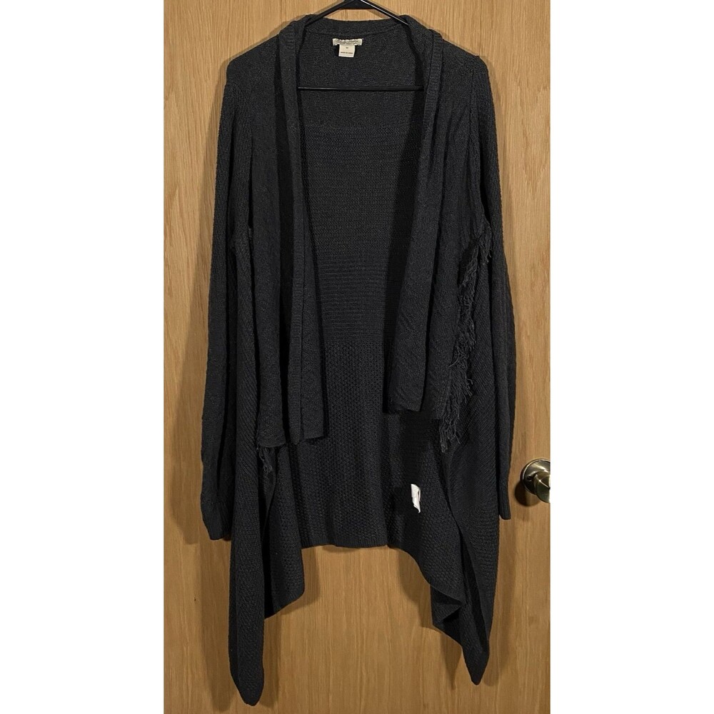 Lucky Brand Women's M Cardigan Open Front Fringe Boho SharkBite Hem Fairy Grunge